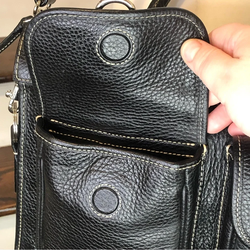 MDOONEY BOURKE Black Tumbled Leather Laptop Briefcase Work Bag w/ Shoulder Strap